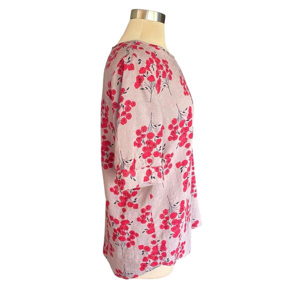 Emery Rose Floral Print Short Sleeve Cotton Popover Top Size XL Casual Summer - Picture 2 of 9